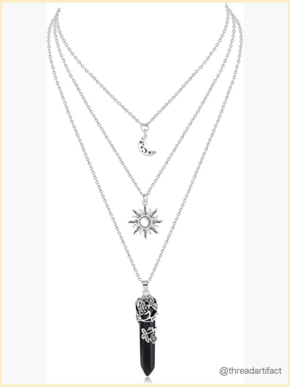 Gothic Layered Moon Sun Star Choker Necklace, Witchy Emo Goth Pendant Jewelry